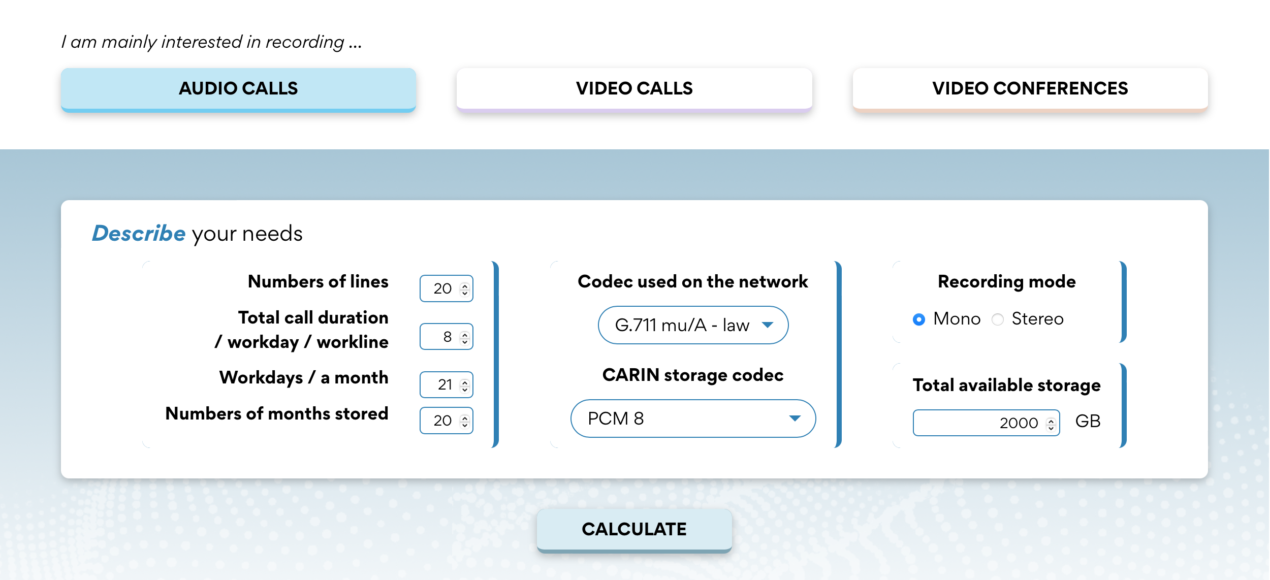 CARIN Storage Space Calculator TC&C